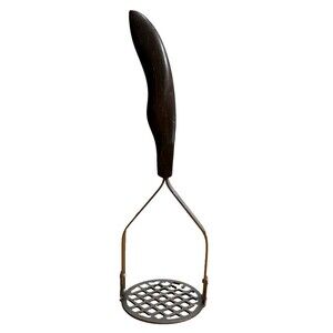 Vintage Cutco No. 14 Potato Masher Stainless Steel Brown Swirl Handle Made in US